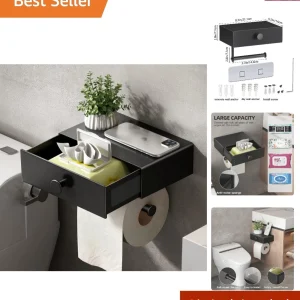 Toilet Paper Holder with Shelf Wipes Dispenser Storage Wall Mount Bathroom Or...