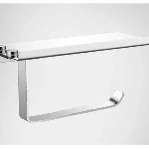 Toilet Paper Holder with Mobile Phone Storage Shelf Wall Mounted Stainless Steel