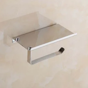 Toilet Paper Holder with Mobile Phone Storage Shelf Stainless Steel with Hook