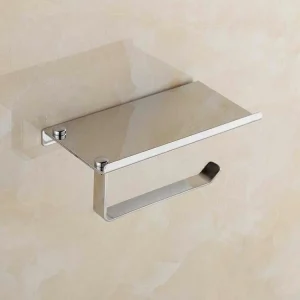 Wall Mounted Stainless Steel Toilet Paper Mobile Phone Holder with Shelf