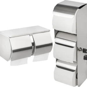 Double Roll Toilet Paper Holder with Shelf - Stainless Steel Wall Mount