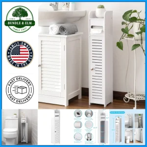 Freestanding Bathroom Storage Cabinet with Toilet Paper Holder for Small Spaces