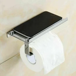 TechTongda Stainless Steel Toilet Paper Holder With Mobile Phone Storage Shelf